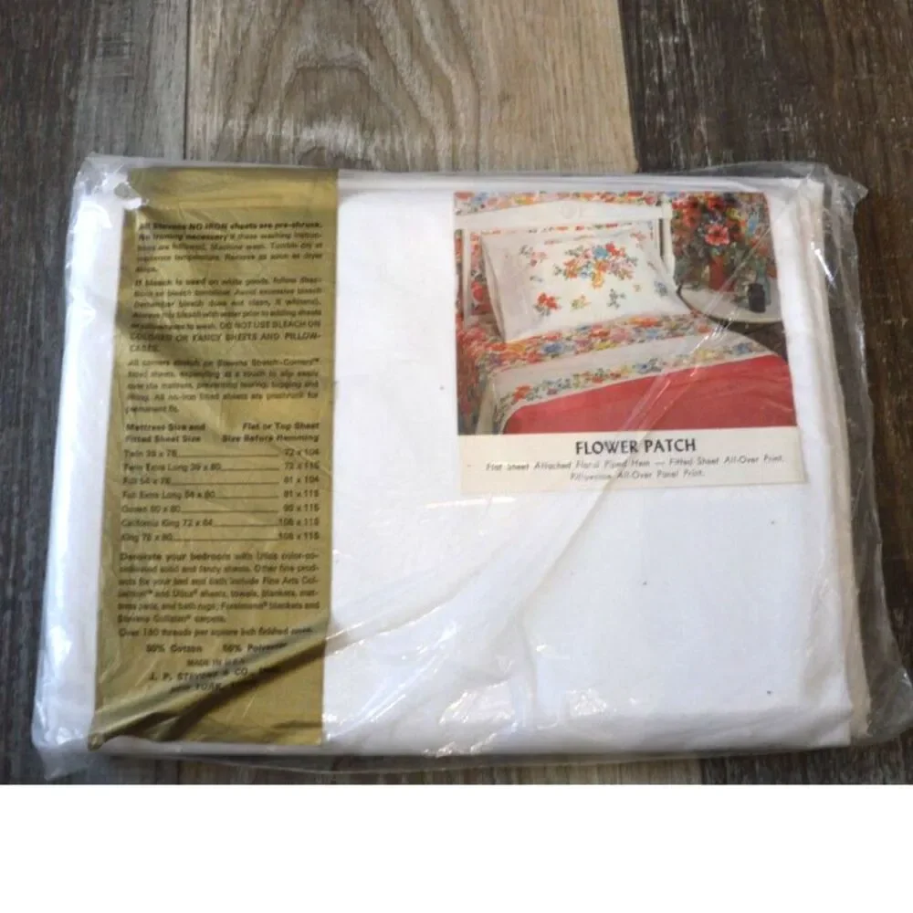 NOS 70s Vintage Stevens Utica Floral Full Flat NIP No Iron Flower Patch Sheet